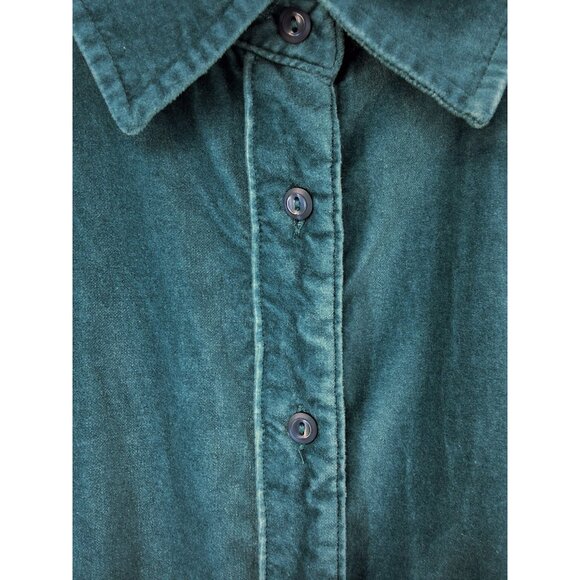 L.L. Bean Teal 100% Cotton Velvet Button-Up Shirt Medium - Picture 3 of 6
